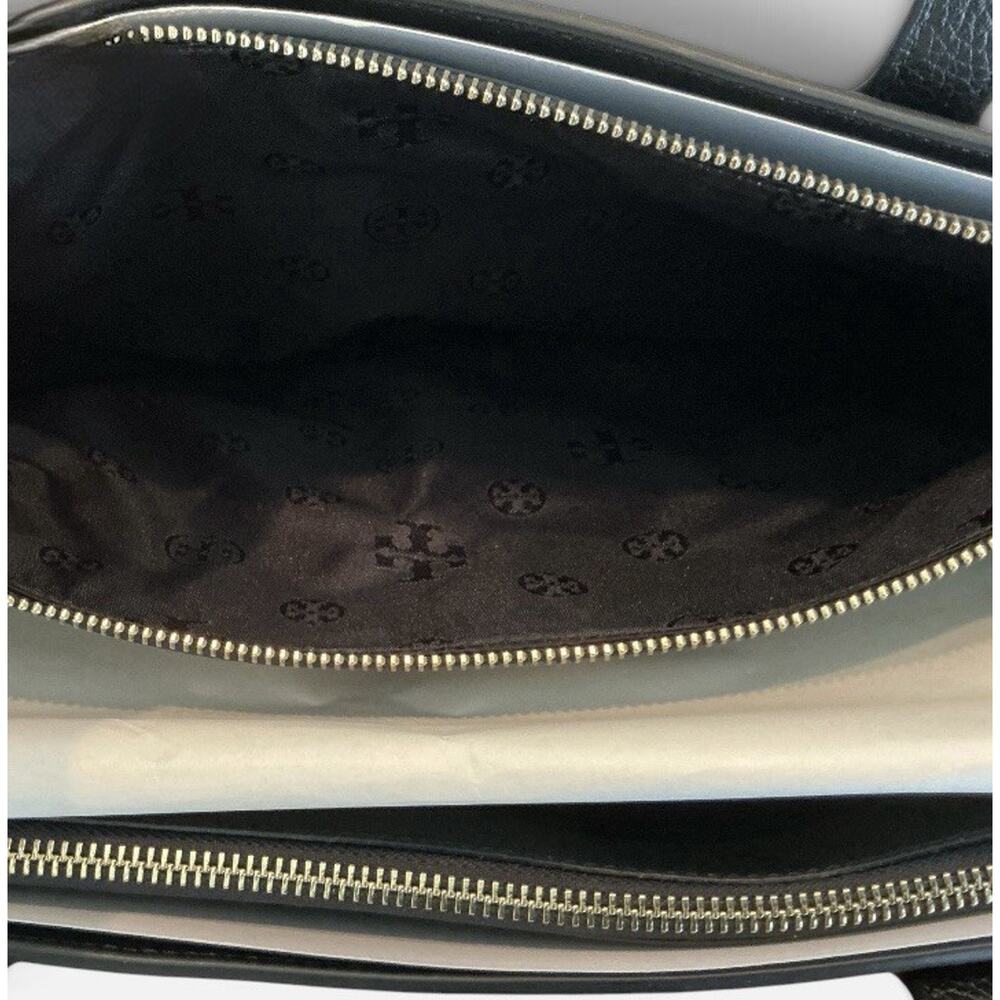 🆕NWT Tory Burch Thea Center Zip Pebbled Leather Tote Bag Black Authentic - Picture 9 of 14